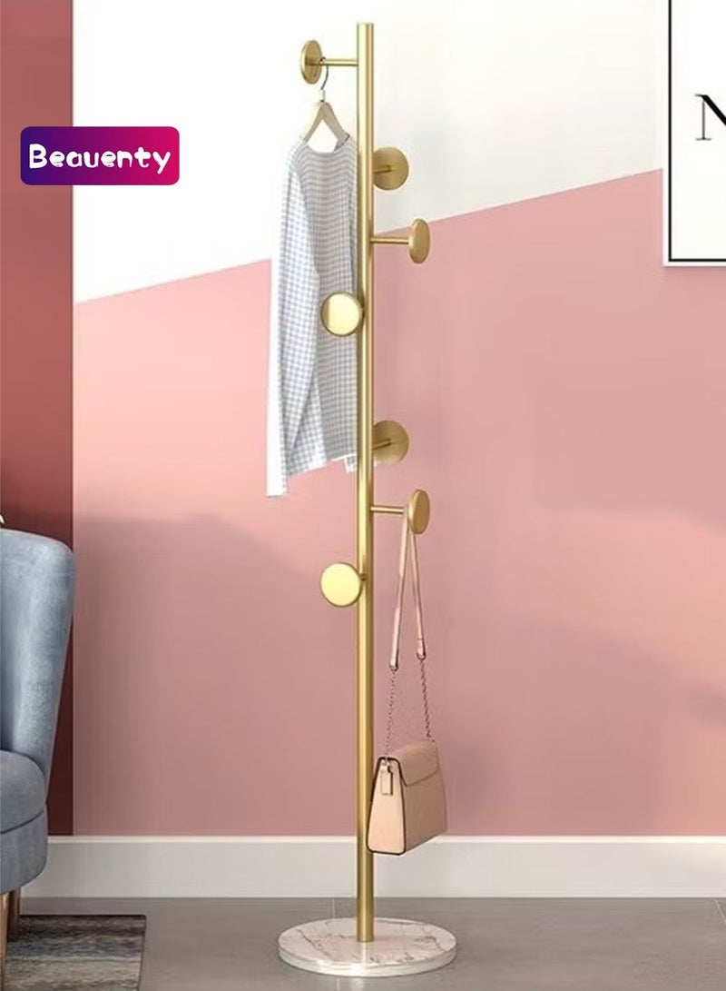 بيوينتي حامل معاطف قائم بذاته بقاعدة رخامية، شجرة معدنية متينة للثياب مزودة بـ 7 خطاطيف دائرية متدرجة، لحمل المعاطف والقبعات والحقائب والأمتعة، لغرف النوم والمداخل - Image 1